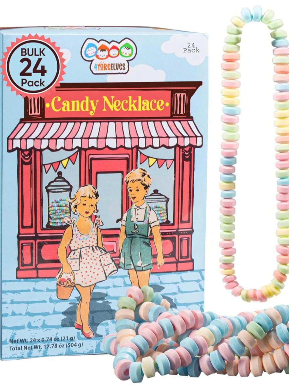 24 Pack of Candy Necklaces Individually Wrapped, Nostalgic Easter Candy Jewelry,